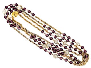 Chanel Pearl and Amethyst Gold Sautoire Necklace