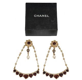 Chanel Large Dangle Pearl & Ruby Earrings