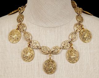 Chanel Vintage Gold Tone Medallion Necklace