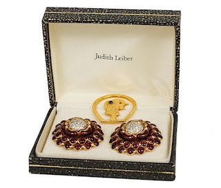 Judith Leiber Enameled Earrings & Gold Book Mark