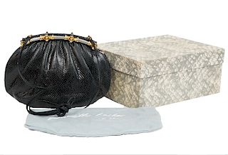 Judith Leiber Black Karung & Stone Trimmed Handbag