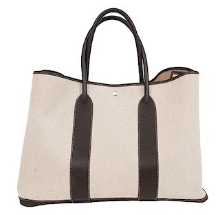 Hermes Leather & Toile Garden Party TGM Tote
