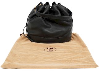 Hermes Black Leather Market Bucket Bag 1990