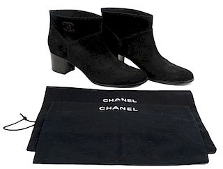 Chanel Black Suede Booties Ankle Boots