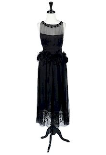 Chanel Camellia Black Silk Sleeveless Dress Sz 40