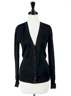 Chanel Black Cotton Button Down Cardigan Size 36