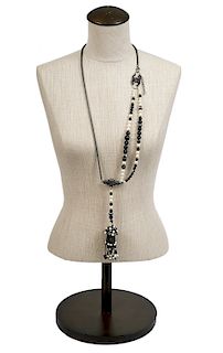 Chanel Gunmetal Black Bead & Faux Pearl Necklace