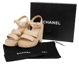 Chanel Calfskin Platform Quilted Sandals Sz 38