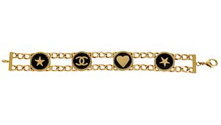 Chanel Gold Tone & Black Enamel Bracelet