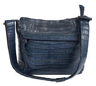 Nancy Gonzalez Blue Genuine Croc Shoulder Bag