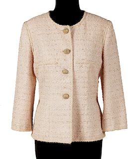 Chanel Cream Pink Tweed Blazer Size 42