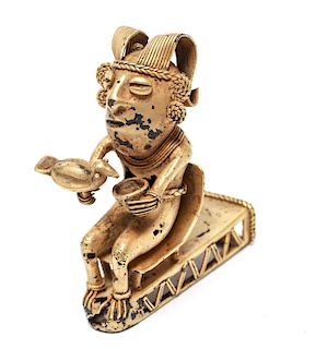 Pre-Columbian Gold Sinu Tumbaga Figure with Bird