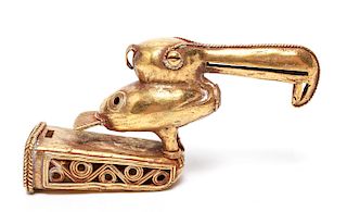 Pre-Columbian Gold Sinu Tumbaga Toucan Bird Finial