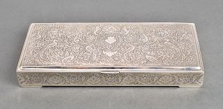 Silver Engraved Birds & Floral Motif Oblong Box