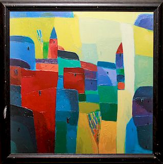 Peter Chung Abstract Cityscape Oil on Canvas