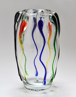 Art Glass Vase With Multicolor Drips