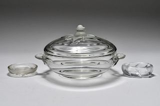 Lalique and Lalique Style Frosted Art Glass, 3 Pcs