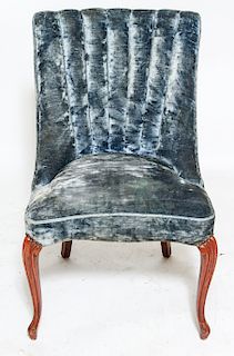 Art Deco Velvet Upholstery Channel-Back Side Chair