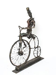 Modern Man on Bicycle Mixed Media Metal Sculpture