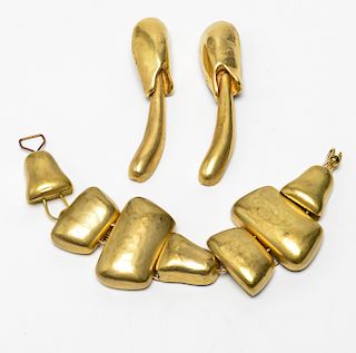 Modern Abstract Brass Earrings & Bracelet, 2