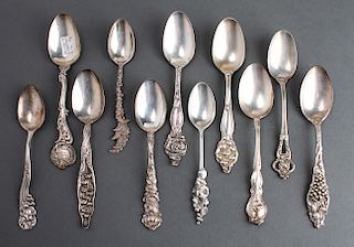 Art Nouveau Silver Tea Spoons Assorted Group of 11