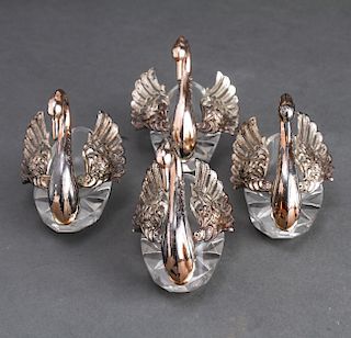 American Crystal & Silver Plate Swan Form Salts, 4
