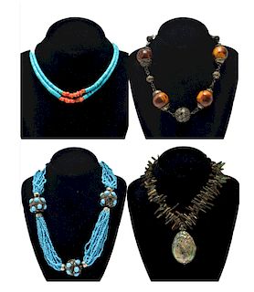 Abalone, Coral, Turquoise & Glass Necklaces, 4
