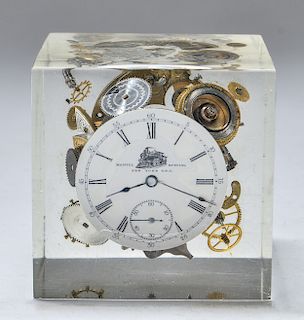 Acrylic Block with Embedded Watch Parts