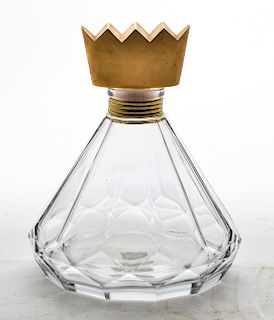 Large Glass Decanter w Gilt Metal Crown Stopper