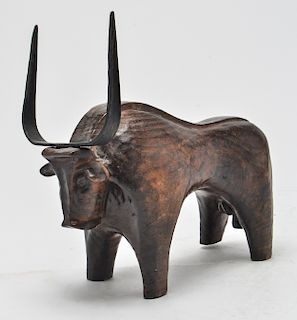Spanish Mid-Century Modern Carved Bull Figure