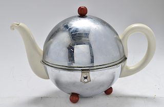 Vintage English Chrome Insulated Ceramic Teapot