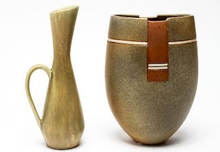 Scandinavian Art Pottery Ewer & Vase, 2 Pcs