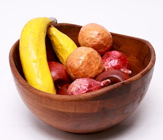 Danish Modern Hardwood Bowl With Fruits