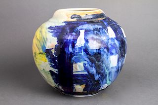 Illegibly Signed Modern Art Pottery Glazed Vase