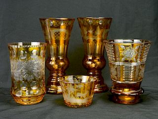 5 Bohemian glass vases