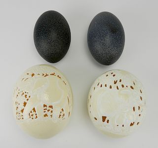 2 Carved ostrich egg lampshades