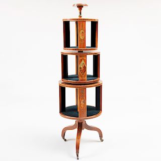 Edwardian Style Painted Satinwood Three-Tiered Revolving Bookstand, in the manner of Angelica Kauffman