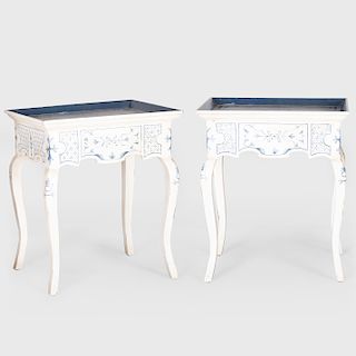 Pair of Danish Rococo Style Painted Tray Tables, Amy Howard Collection, Modern