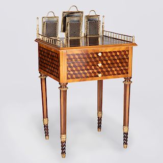 Northern European Gilt-Metal-Mounted Kingwood and Fruitwood Parquetry Writing Table