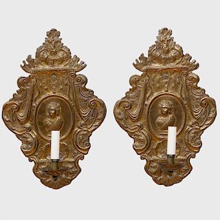 Pair of Dutch Baroque Style Gilt-Brass Sconces
