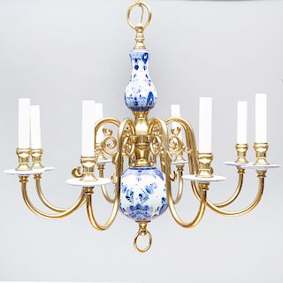 Flemish Brass-Mounted Blue and White Porcelain Eight-Light Chandelier