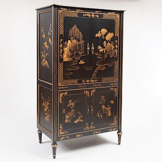 Victorian Style Black Lacquer and Parcel-Gilt Cabinet, 20th Century