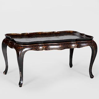 Chinese Export Black Lacquer and Parcel-Gilt Tray on Later Stand