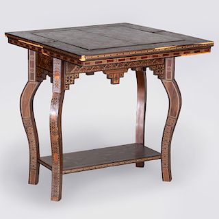 Moroccan Mother-of-Pearl Inlaid Exotic Wood Games Table