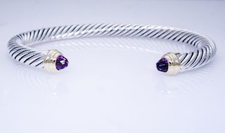 David Yurman Sterling 14K Amethyst   5mm Cable Bracelet