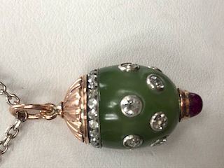 Faberge Russian Jade Gold  Diamonds Ruby Egg Pendant