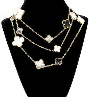 Van Cleef & Arpels 18K Magic Alhambra Necklace 16 motif Chalcedony Mother-of-pearl 
