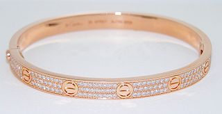 Cartier 18k Rose Gold Diamond Paved Love Bracelet Size 17