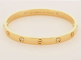 Cartier 18k Gold 4 Diamond Bangle LOVE Bracelet Size 19