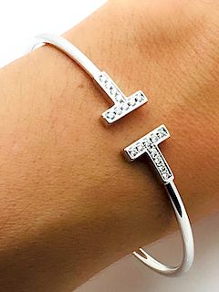 Tiffany & Co 18k Gold Diamond T Wire Bracelet 